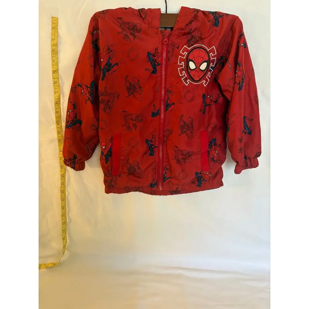 Marvel Spider-Man Boys Jacket Size 5 Red Hooded Lightweight Windbreaker